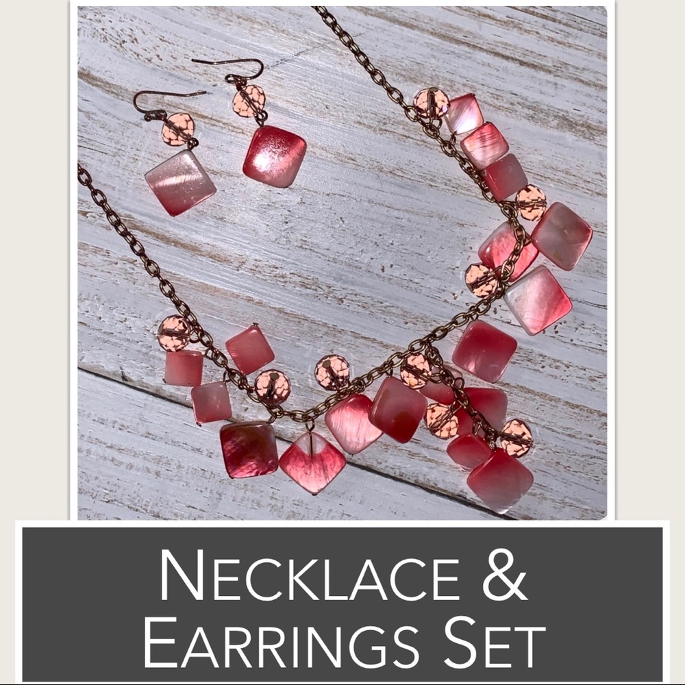Lucite & Acrylic Jewels Necklace & Earrings in Pink & White Gradients Vintage - Picture 8 of 13